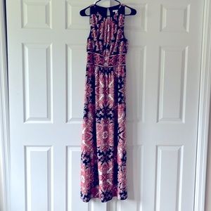 Blue & Pink Patterned long dress. London Times - size 8- excellent condition!